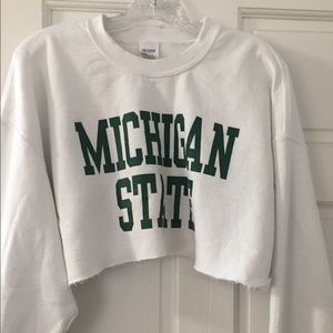 Cropped white Michigan State University sweatshirt